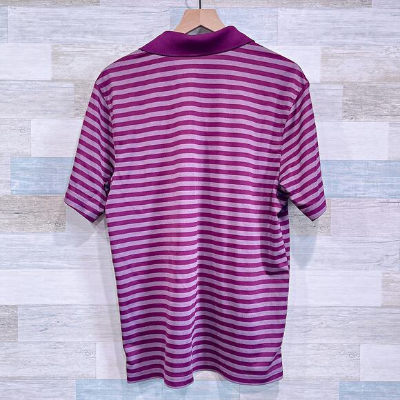 Under Armour Striped Performance Tech Polo Shirt Purple Loose Mens Medium - Picture 3 of 5